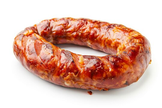Delicious grilled sausage isolated on white background, ready to be enjoyed