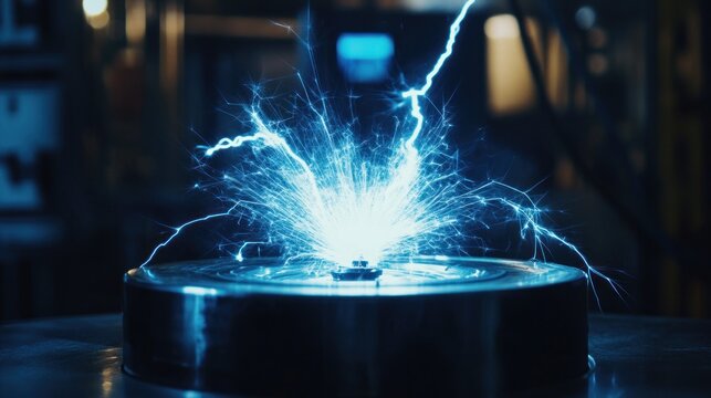 Blue electric sparks erupting from metal device