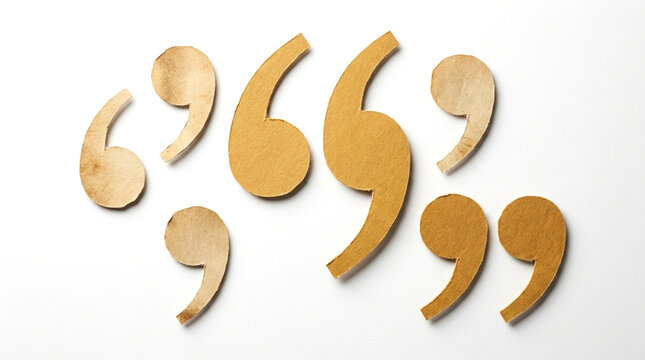 Paper cutouts of various quotation marks and punctuation symbols isolated on white background