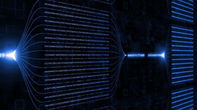 Royal blue color glowing big data transfer binary code hi tech design black technology background