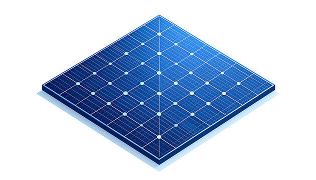Isometric view of a solar panel with a grid pattern, representing clean energy and sustainable technology, renewable power source