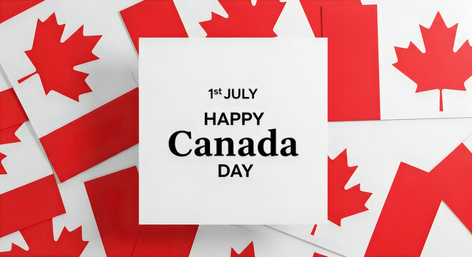 Canada Day celebration with multiple flags and a blank space for text on a white background