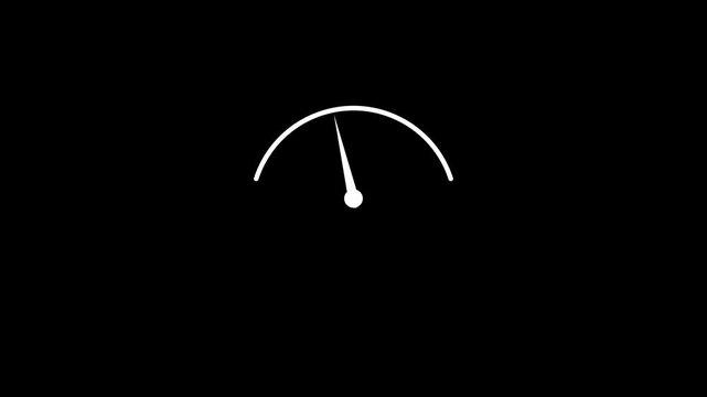 Speed miter icon animated on a black background. Energy or fuel level meter dial gage icon shown minimum and maximum value 4k video animation
