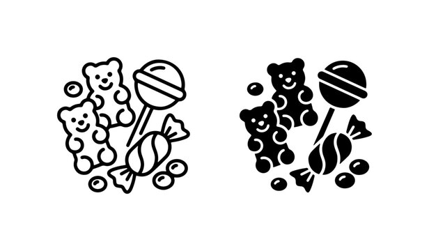 Gummy Bears and Lollipops, Candy Icons Set, Sweet Treats Vector Graphics