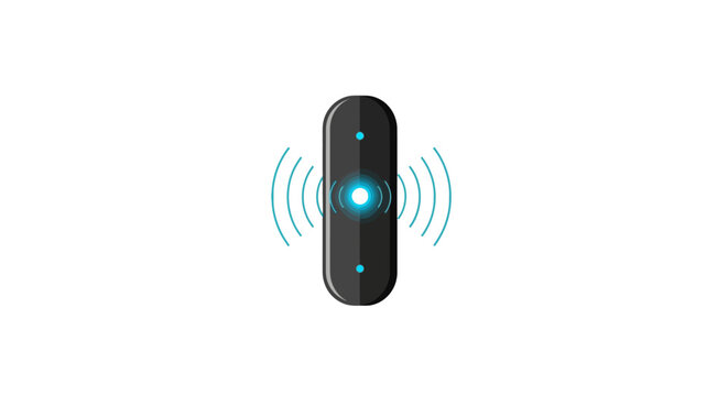 A sleek black wireless device emitting blue signals.