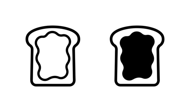 Toast Icons, Bread Slices with Butter and Jam, Breakfast Food Vector