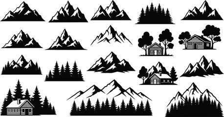 Mountain silhouette collection isolated on transparent background vector landscape elements © mdkamran