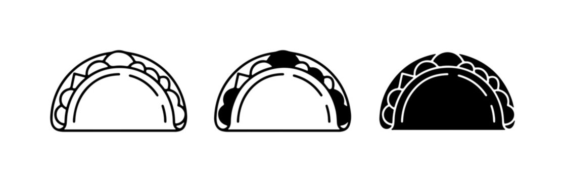 Empanada Icons, Simple Food Vector Graphics, Black and White
