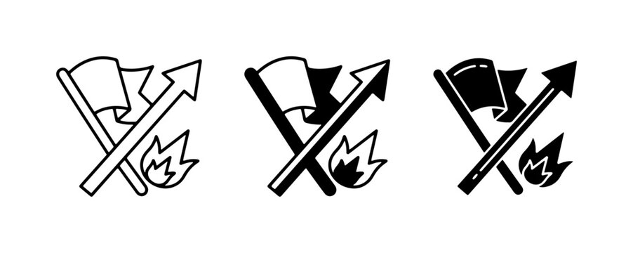 Protest Symbols: Flag, Arrow, Fire Icons. Vector Graphics