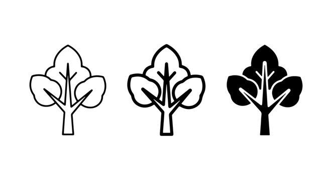 Tree Icons Set: Outline, Filled, Silhouette Vector Graphics