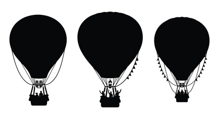 Hot air balloons with passengers black silhouette © Ambiya