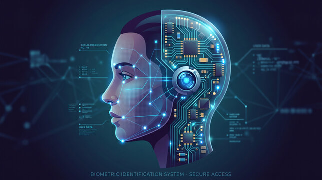 Artificial Intelligence Biometric Facial Recognition System Digital Technology Illustration
