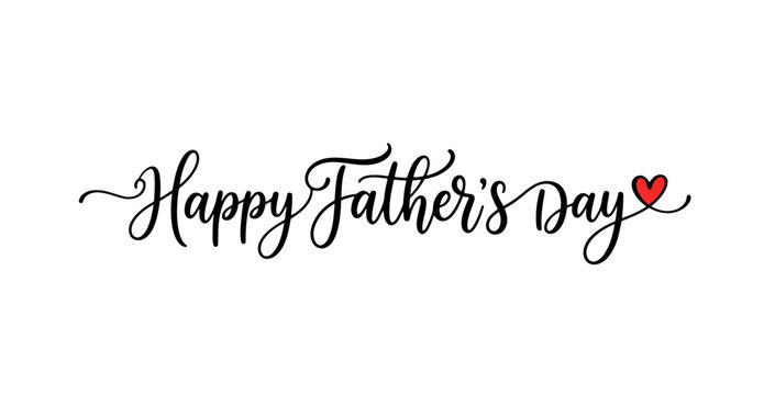 Happy Father's Day Elegant Hand-Drawn Calligraphy with Heart Outline - Minimalist Black Script Lettering Vector Illustration.