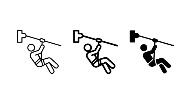 Zipline Adventure Icons, Extreme Sports Vector Graphics, Thrill Ride Symbols