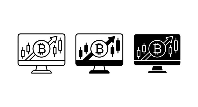 Bitcoin Trading Charts, Cryptocurrency Analysis, Digital Finance Growth Icons