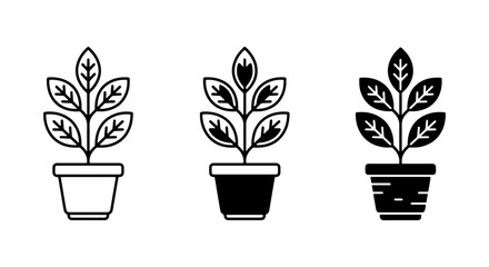Fototapeta premium Potted Plant Icons, Vector Set, Greenery Growth, Home Decor Elements