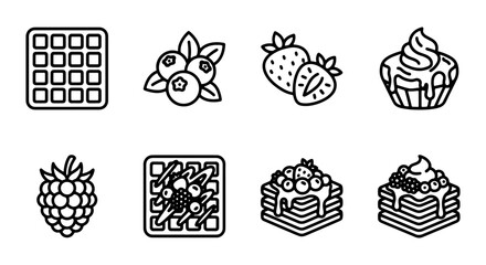 Sweet Breakfast Icons: Waffles, Pancakes, Berries, Cupcakes, Vector Set © Azmiri