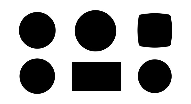 Black Geometric Shapes Collection, Simple Circles, Squares, Rectangles, Minimalist Icons
