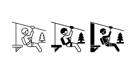 Zip Line Adventure Icons, Extreme Sports Vector Graphics, Outdoor Activity Symbols © Shapla