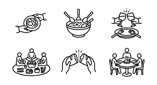 Meal Icons, Dining Symbols, Food Service Graphics, Celebration Vector Set