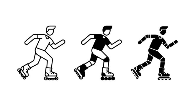 Rollerblading Icons, Inline Skating Vector Set, Sports Activity Graphics