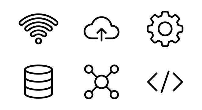 Technology Icons Set: Cloud, Network, Database, Code, Wifi, Gear
