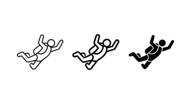 Skydiving Icons, Freefall Vector Graphics, Extreme Sports Silhouette Set