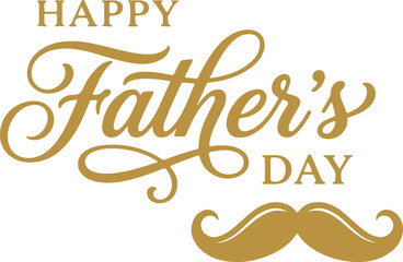 Happy Fathers Day gold calligraphy text with stylish mustache graphic © samiul