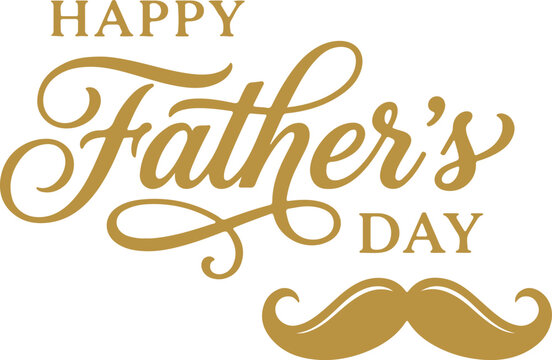 Happy Fathers Day gold calligraphy text with stylish mustache graphic