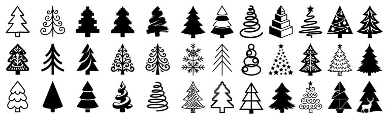Obraz premium Set of 36 Christmas tree icons in black white and gray styles