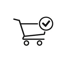 Shopping cart with a check mark icon confirming a purchase or order completion online shopping e commerce graphic resource complete purchase e-commerce confirmation selection approved © ANMSHAFIQUL
