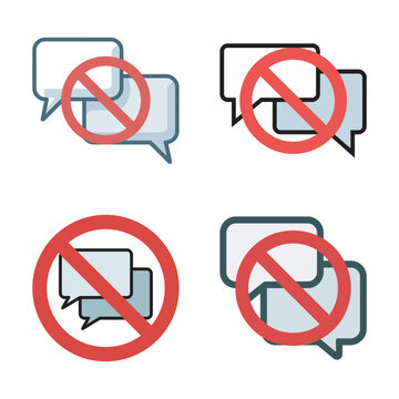 Set of four no talking signs. flat design style vector illustration.