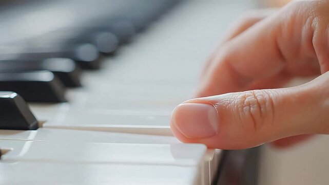 Hand playing piano keys for creative digital media and visual arts