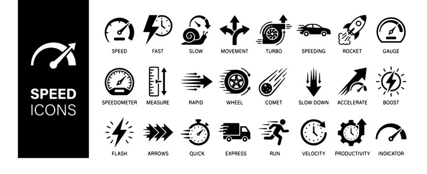 Racing and speed flat design icons set, race car elements and symbols collection. Vector illustration.