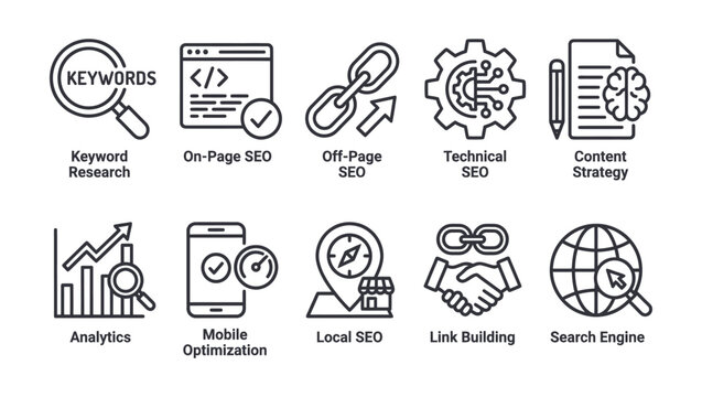 Seo concepts illustrated with simple icons