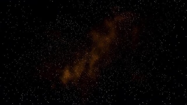 A bright nebula explosion with an alpha channel glows amidst a dark starry galaxy and blue cosmic dust in the deep black outer space universe