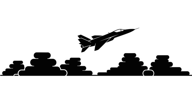 Soaring Silhouette: An aircraft gracefully ascends against a backdrop of stylized clouds, embodying the spirit of flight and innovation.