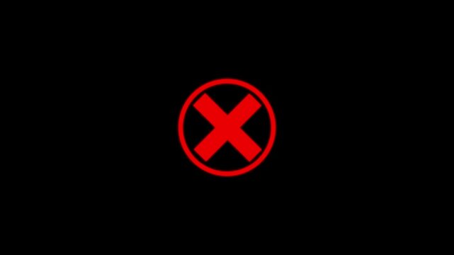 Animated wrong mark red icon appearing Clean and simple 'delete' icon animation, featuring an X mark
