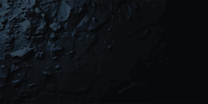 Dark abstract grunge background featuring a stone cavern wall texture with light hitting old rock and water in a black night mountain cave