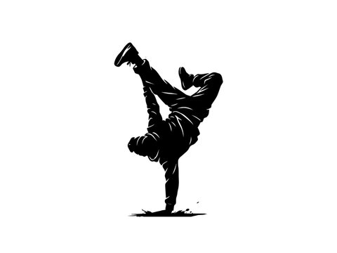 Breaking dancer performing a handstand kick in mid-air isolated on transparent background, Vector