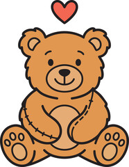 Obraz premium Cute Teddy Bear with Red Heart Flat Vector Illustration