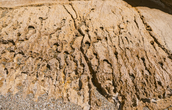 Close-up of crevices and karst ribs in limestone rocks