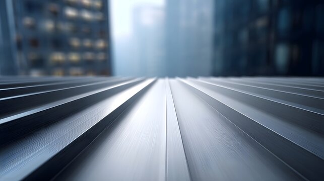 Minimalist abstract background featuring receding parallel metallic lines creating a sense of infinite depth and modern structure