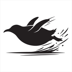 Fototapeta premium dynamic penguin sliding on ice solid black cartoon vector artwork