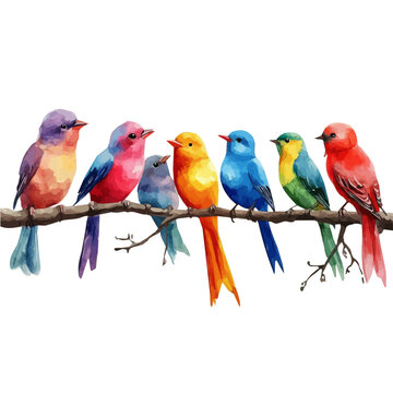 watercolor of Birds Singing illustration, isolated on a white background.