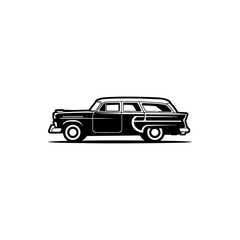 Fototapeta premium A black and white vector silhouette of a classic vintage station wagon. A clean, minimalist side-profile design capturing the retro aesthetic of 1950s family cars.