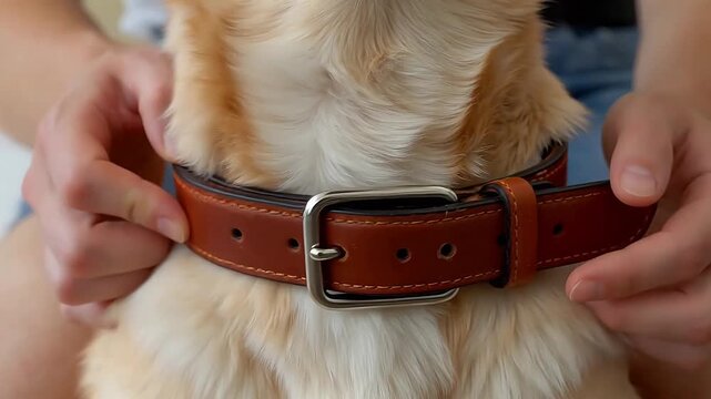 Person fitting leather dog collar representing the awe-inspiring power of nature