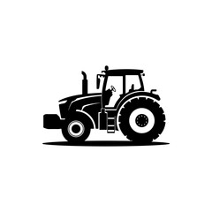 Naklejka premium A black and white vector silhouette of a modern agricultural tractor. This clean, side-view profile represents farming, heavy machinery, and industrial agriculture.