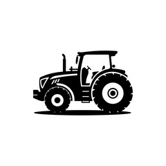 Naklejka premium A black and white vector silhouette of a modern agricultural tractor. This clean, side-view profile represents farming, heavy machinery, and industrial agriculture.