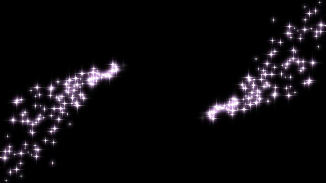 Twinkle sparkle stars animation, particles sparkling glitter trail, glitter line transition, particles magic tail sparkling glitter star dust trail loop animation on black background. 4k